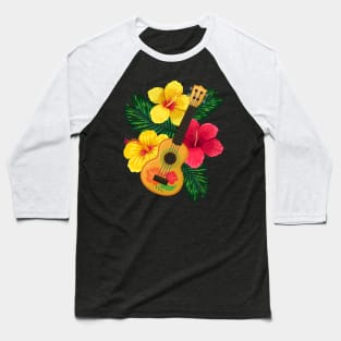 Hawaiian Ukulele Lute and Hibiscus Baseball T-Shirt